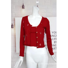 Ladies Embroidered Ribbed Cardigan Suit
